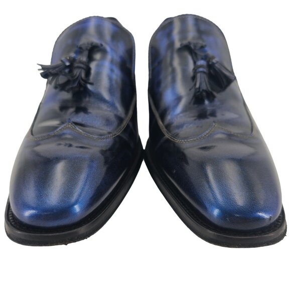 Mezlan Custom Marbleized Blue Leather Dress Shoes 8.5M Wingtip Tassel Loafers - Picture 11 of 16